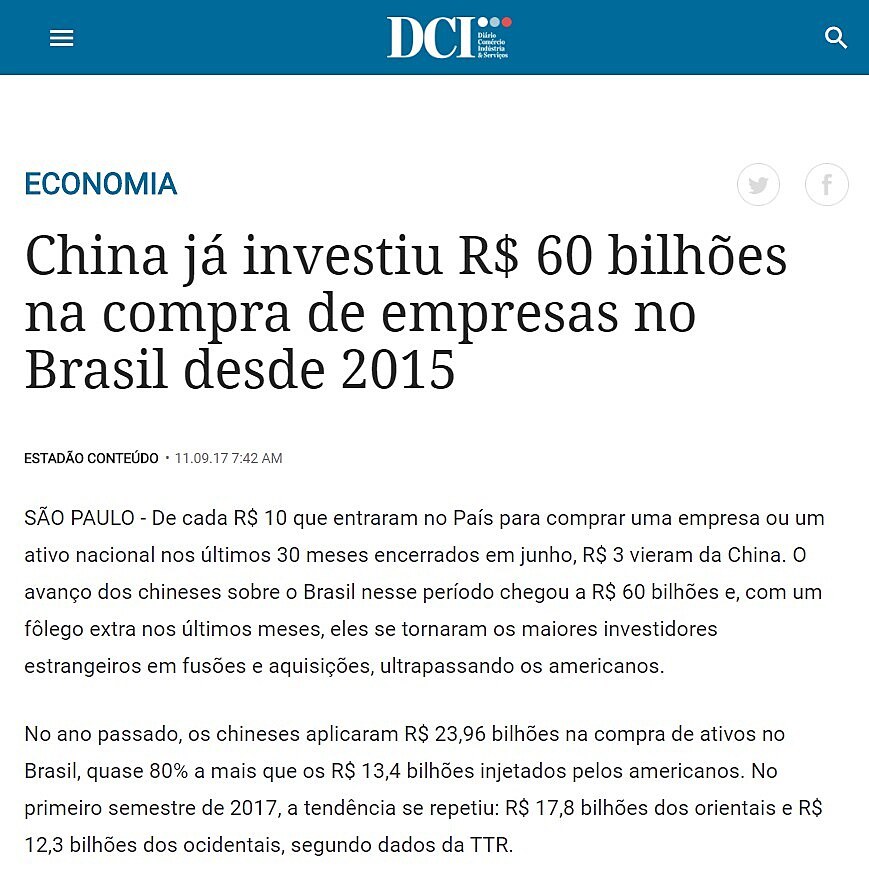 China j investiu R$ 60 bilhes na compra de empresas no Brasil desde 2015